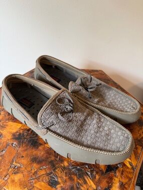 Swims Men's Woven Driver Slip-On Driving Loafers - Taupe/Green - size 10
